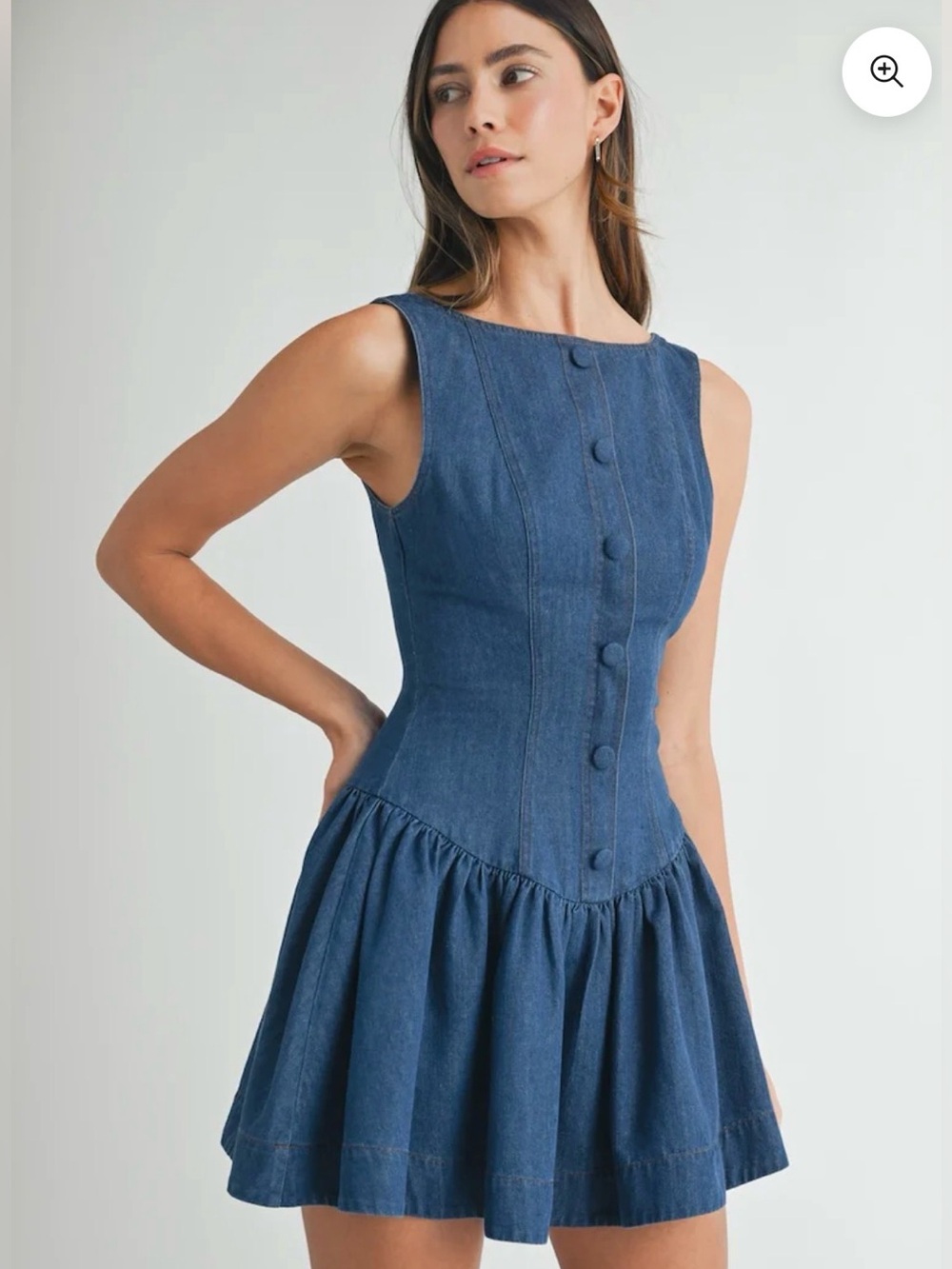 MABLE DENIM BUTTON FRONT LOW WAIST MINI DRESS